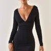 Μίνι φόρεμα Jessa Modal Ruched Plunge A-Line σε μαύρο χρώμα Μίνι φόρεμα Jessa Modal Ruched Plunge A-Line σε μαύρο χρώμα