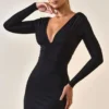 Μίνι φόρεμα Jessa Modal Ruched Plunge A-Line σε μαύρο χρώμα Μίνι φόρεμα Jessa Modal Ruched Plunge A-Line σε μαύρο χρώμα