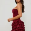 Μίνι φόρεμα Juliet Bandeau με βολάν και κορσέ σε χρώμα Berry Red