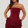 Μίνι φόρεμα Juliet Bandeau με βολάν και κορσέ σε χρώμα Berry Red