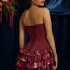 Μίνι φόρεμα Juliet χωρίς τιράντες με βολάν και κορσέ σε καφέ φλοράλ τύπωμα