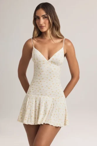 Μίνι φόρεμα Kelbie Modal με σούρες και A-line γραμμή σε floral print