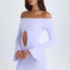 Μίνι φόρεμα Madelina με ανοιχτούς ώμους και κοψίματα σε απαλό λιλά Μίνι φόρεμα Madelina με ανοιχτούς ώμους και κοψίματα σε απαλό λιλά