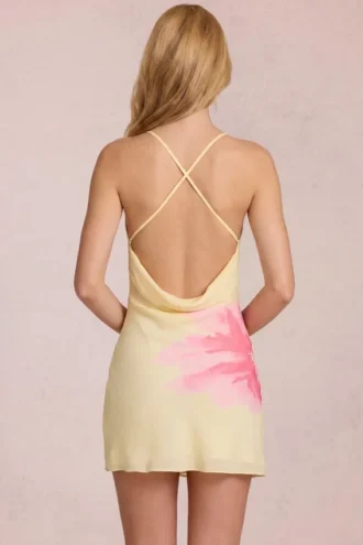 Μίνι φόρεμα Marielle από σιφόν με κίτρινο floral print