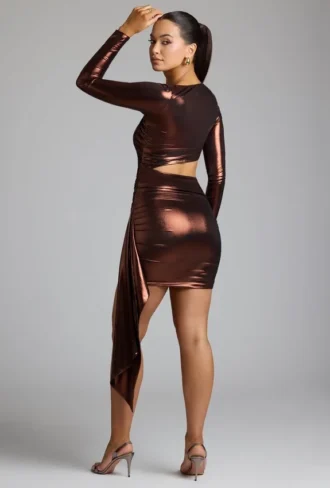 Μίνι φόρεμα Nasira Cut Out Metallic Jersey σε χρώμα χαλκού-μπρούντζου