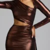 Μίνι φόρεμα Nasira Cut Out Metallic Jersey σε χρώμα χαλκού-μπρούντζου Μίνι φόρεμα Nasira Cut Out Metallic Jersey σε χρώμα χαλκού-μπρούντζου