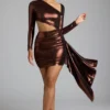 Μίνι φόρεμα Nasira Cut Out Metallic Jersey σε χρώμα χαλκού-μπρούντζου Μίνι φόρεμα Nasira Cut Out Metallic Jersey σε χρώμα χαλκού-μπρούντζου