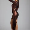 Μίνι φόρεμα Nasira Cut Out Metallic Jersey σε χρώμα χαλκού-μπρούντζου Μίνι φόρεμα Nasira Cut Out Metallic Jersey σε χρώμα χαλκού-μπρούντζου