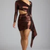 Μίνι φόρεμα Nasira Cut Out Metallic Jersey σε χρώμα χαλκού-μπρούντζου Μίνι φόρεμα Nasira Cut Out Metallic Jersey σε χρώμα χαλκού-μπρούντζου