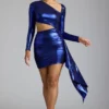Μίνι φόρεμα Nasira Cut Out Metallic Jersey σε ηλεκτρικό μπλε