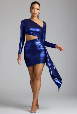 Μίνι φόρεμα Nasira Cut Out Metallic Jersey σε ηλεκτρικό μπλε