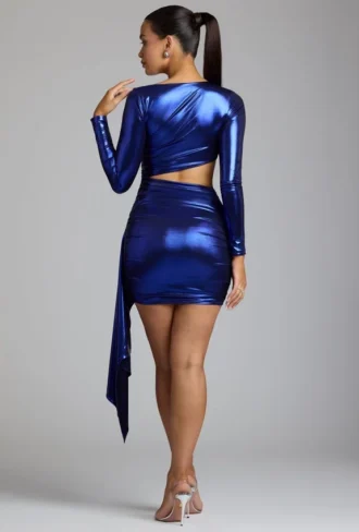 Μίνι φόρεμα Nasira Cut Out Metallic Jersey σε ηλεκτρικό μπλε
