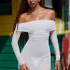 Μίνι φόρεμα Nemba Sheer Off-Shoulder σε λευκό χρώμα