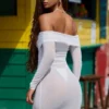 Μίνι φόρεμα Nemba Sheer Off-Shoulder σε λευκό χρώμα
