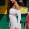 Μίνι φόρεμα Nemba Sheer Off-Shoulder σε λευκό χρώμα