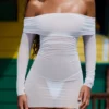Μίνι φόρεμα Nemba Sheer Off-Shoulder σε λευκό χρώμα