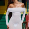 Μίνι φόρεμα Nemba Sheer Off-Shoulder σε λευκό χρώμα