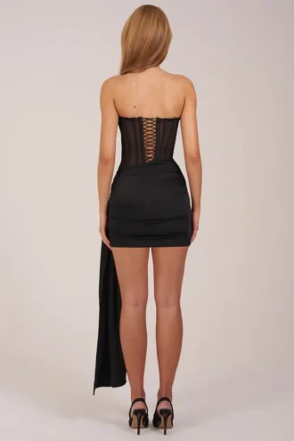 Μίνι φόρεμα Norah Bandeau Lace-Up Corset  σε μαύρο χρώμα