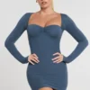 Μίνι φόρεμα Perrie με μακριά μανίκια και σούρες από μείγμα μοντάλ και κασμίρι σε χρώμα French Navy Μίνι φόρεμα Perrie με μακριά μανίκια και σούρες από μείγμα μοντάλ και κασμίρι σε χρώμα French Navy