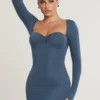 Μίνι φόρεμα Perrie με μακριά μανίκια και σούρες από μείγμα μοντάλ και κασμίρι σε χρώμα French Navy Μίνι φόρεμα Perrie με μακριά μανίκια και σούρες από μείγμα μοντάλ και κασμίρι σε χρώμα French Navy