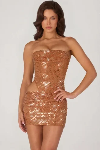 Μίνι φόρεμα Rania με διακοσμητικά cut-out σε χρώμα μπρονζέ