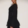 Μίνι φόρεμα Reinara από σιφόν με διακοσμητικό κορσέ και γραμμή Α σε μαύρο χρώμα Μίνι φόρεμα Reinara από σιφόν με διακοσμητικό κορσέ και γραμμή Α σε μαύρο χρώμα