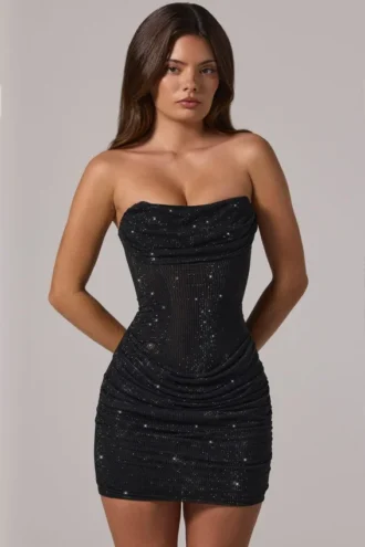 Μίνι φόρεμα Zara με διακοσμημένο bandeau και καπάκι στη μέση σε μαύρο χρώμα