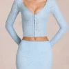 Odelia Lace Plunge Cardigan σε Powder Blue Odelia Lace Plunge Cardigan σε Powder Blue