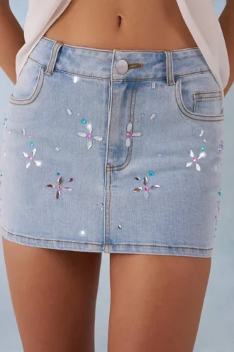 Μίνι φούστα Levara Mid-Rise Denim Micro σε ανοιχτό χρώμα τζιν