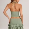 Μίνι φούστα-σορτς Azaria Modal Ruffle με βολάν σε χρώμα Sage Green Μίνι φούστα-σορτς Azaria Modal Ruffle με βολάν σε χρώμα Sage Green