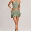 Μίνι φούστα-σορτς Azaria Modal Ruffle με βολάν σε χρώμα Sage Green Μίνι φούστα-σορτς Azaria Modal Ruffle με βολάν σε χρώμα Sage Green