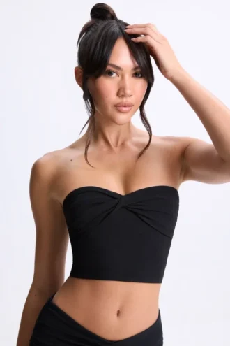 Μπλούζα bandeau Edie Modal Twist-Front σε μαύρο χρώμα
