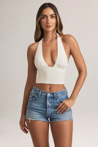 Μπλούζα Drew Modal με λαιμόκοψη halter σε λευκό χρώμα