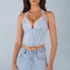 Μπλούζα Lotta Halterneck Denim Corset Style σε ανοιχτό χρώμα τζιν Μπλούζα Lotta Halterneck Denim Corset Style σε ανοιχτό χρώμα τζιν