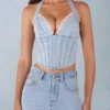 Μπλούζα Lotta Halterneck Denim Corset Style σε ανοιχτό χρώμα τζιν Μπλούζα Lotta Halterneck Denim Corset Style σε ανοιχτό χρώμα τζιν