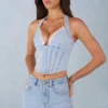 Μπλούζα Lotta Halterneck Denim Corset Style σε ανοιχτό χρώμα τζιν Μπλούζα Lotta Halterneck Denim Corset Style σε ανοιχτό χρώμα τζιν
