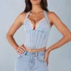 Μπλούζα Lotta Halterneck Denim Corset Style σε ανοιχτό χρώμα τζιν Μπλούζα Lotta Halterneck Denim Corset Style σε ανοιχτό χρώμα τζιν