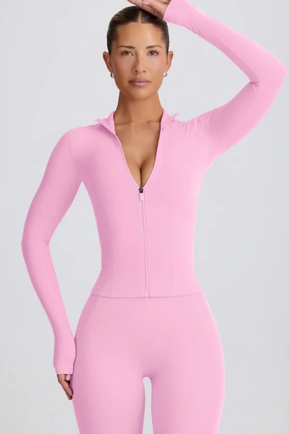 Μπουφάν Soft Active με φερμουάρ σε ροζ χρώμα Μπουφάν Soft Active με φερμουάρ σε ροζ χρώμα