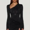 Nevina Διακοσμημένο ασύμμετρο μίνι φόρεμα bodycon σε μαύρο χρώμα Nevina Διακοσμημένο ασύμμετρο μίνι φόρεμα bodycon σε μαύρο χρώμα