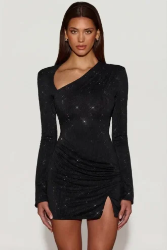 Nevina Διακοσμημένο ασύμμετρο μίνι φόρεμα bodycon σε μαύρο χρώμα
