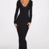 Noa Ribbed Modal Μάξι Φόρεμα με Βαθύ Ντεκολτέ σε Μαύρο