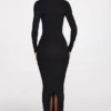 Noa Ribbed Modal Μάξι Φόρεμα με Βαθύ Ντεκολτέ σε Μαύρο