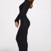 Noa Ribbed Modal Μάξι Φόρεμα με Βαθύ Ντεκολτέ σε Μαύρο