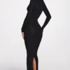 Noa Ribbed Modal Μάξι Φόρεμα με Βαθύ Ντεκολτέ σε Μαύρο