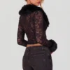 Noemy Sheer Lace Faux-Fur-Trim Cardigan σε μαύρο Noemy Sheer Lace Faux-Fur-Trim Cardigan σε μαύρο