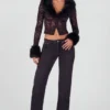 Noemy Sheer Lace Faux-Fur-Trim Cardigan σε μαύρο Noemy Sheer Lace Faux-Fur-Trim Cardigan σε μαύρο
