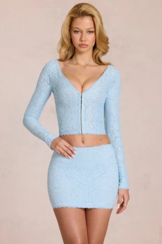Odelia Lace Plunge Cardigan  σε Powder Blue