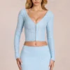 Odelia Lace Plunge Cardigan σε Powder Blue Odelia Lace Plunge Cardigan σε Powder Blue