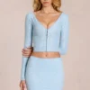 Odelia Lace Plunge Cardigan σε Powder Blue Odelia Lace Plunge Cardigan σε Powder Blue