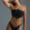 Oh Polly Μαγιό: HOTFIX Edition Embellished Scarf Bandeau Τοπ Μπικίνι σε μαύρο